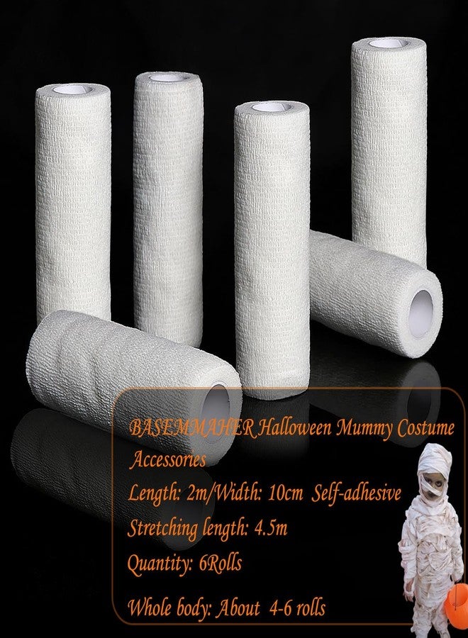BASEMMAHER 6 Rolls Halloween Mummy Bandage Wrap for Party Photo, Zombie Stretch Self Adherent Cohesive Wrap Rolls Athletic Gauze Bandage Tape for Women Men Cosplay Costume Wrap Halloween Decoration Accessories - Image 2